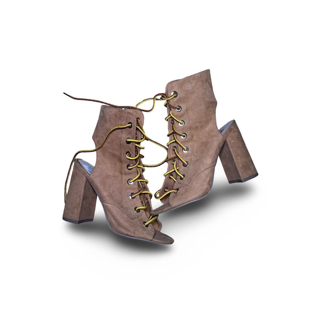 Brown Lace-Up Block Heel Boots